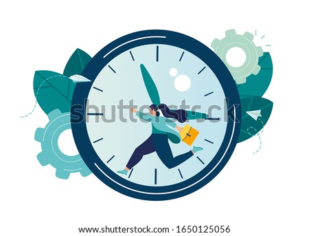 Vector illustration, work time management concept, quick response, people rush to do everything at work, time is running out, rewind time