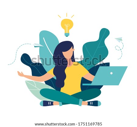 Vector illustration, concept of meditation workflow, health benefits for body, mind and emotions, lotus position, thought process, start and search for ideas vector