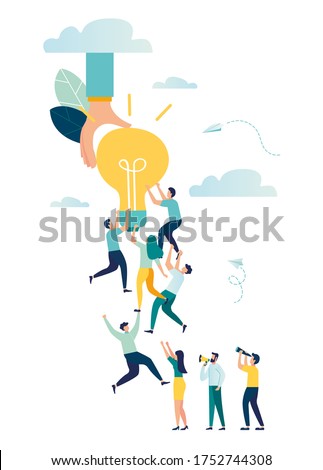 Vector illustration, team a group of people hold on to each other without missing an idea, achieving a goal, the path to success is motivation, searching for ideas