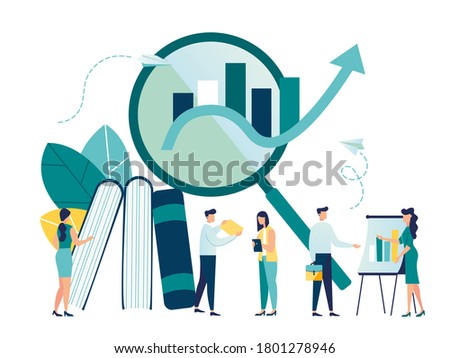 vector illustration of business, office workers are studying the infographic, the analysis of the evolutionary scale vector