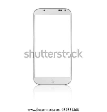 vector illustration of white modern stylish mobile phone with reflection on white background