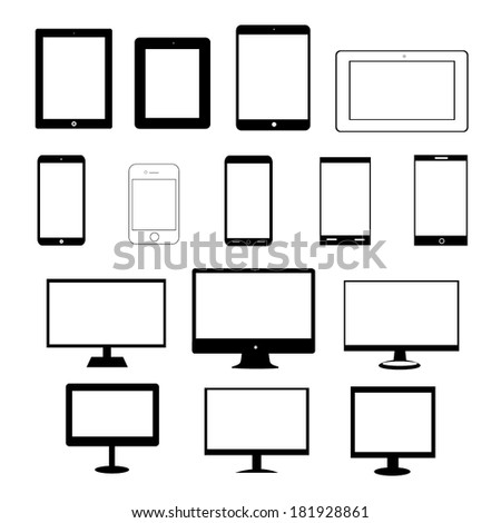 vector illustration of black icons with different gadgets on white background