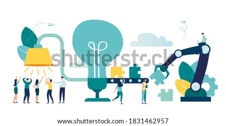 Vector illustration, brainstorming, business concept for teamwork, finding new solutions, generating and generating ideas