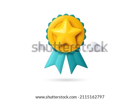  3D quality guarantee vector medal with star and ribbon. Vector illustration icon realistic 3d graphics medal , high quality rating