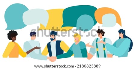 Discussion, conversation with speech bubbles. illustration brainstorming for idea, meeting opinion concept, discussing work in meeting and talk with speech bubbles.