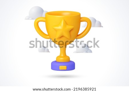 3d cup prize award golden trophy, 3d Cartoon winners trophy champion cup. Winner prize, sport award, success concept vector illustration render 3d. gold star high quality score