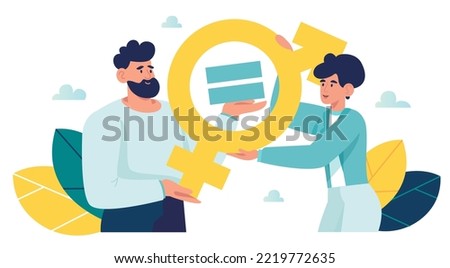 Gender equality equal treatment male and female in society business. Concept balance on man and woman equal opportunities. fair opportunities for different genders. Vector flat illustration background