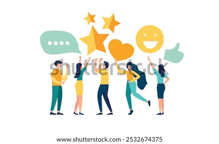 user experience or customer satisfaction, opinion about a product and services, rating in a review or evaluation concept, reviews using emoticons such as 