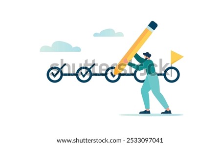 Project tracking, goals, task completion or checklist remind you of the concept of project progress, completed tasks on the project management scale, vector illustration