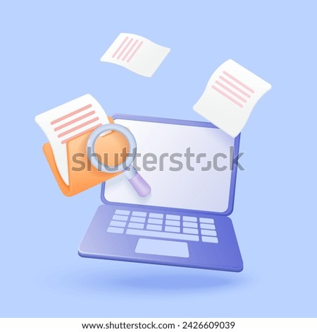 laptop or computer with icon folder and magnifying glass vector 