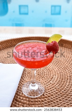 Similar – Image, Stock Photo Delicious red cocktail and barman tools on table