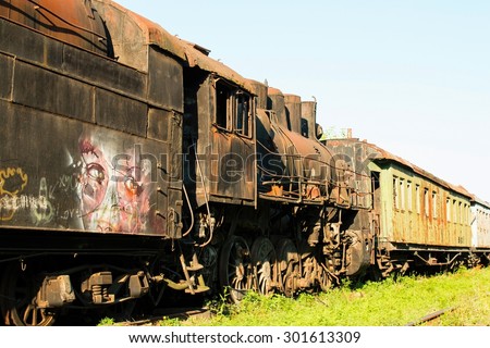 Rostov - on - Don, Russia - July 31, 2015: Old rusty Russian train. Train cemetery.