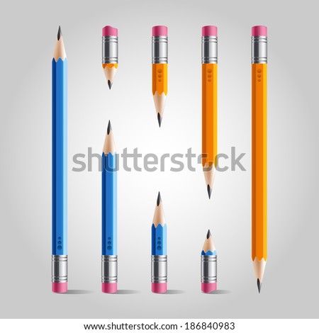 Short and long orange blue pencil set, isolated
