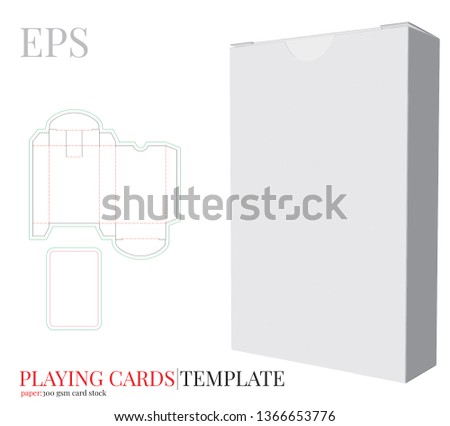 Playing Cards Box Template and Playing Cards Box Template Vector with die cut  laser cut lines. White, clear, blank, isolated Playing cards box mock up on white background with perspective view