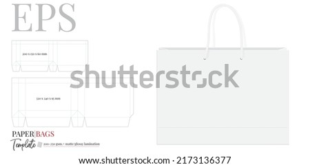 Paper Bag Template, Vector with die cut, laser cut layers. White, clear, blank Shopping Bag mock up isolated on white background