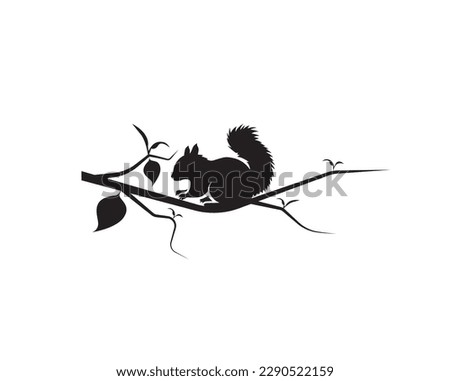 Squirrel silhouette on branch, vector. Wall decals, wall art work, poster design isolated on white background. Minimalist background.