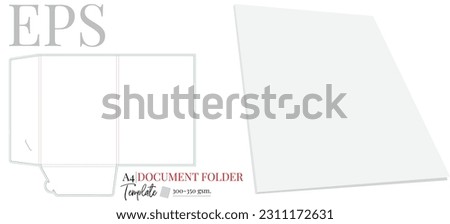 Document Folder Template A4. Vector with die cut, laser cut layers. White, clear, blank, isolated Document Folder mock up on white background with perspective view