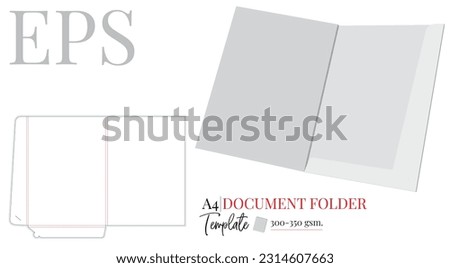 Document Folder Template A4. Vector with die cut, laser cut layers. White, clear, blank, isolated Document Folder mock up on white background with perspective view