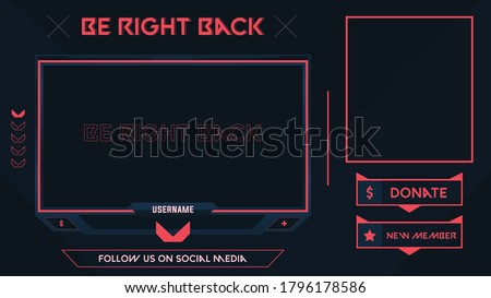 Shooter Game Minimalist Geometrical Design, Stream Be Right Back Background Orange and Black theme with Panel and Alerts, Vector Illustration