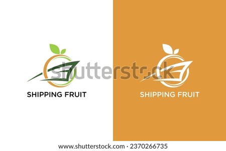 Illustration ship with orange fruit logo design boat transportation sign