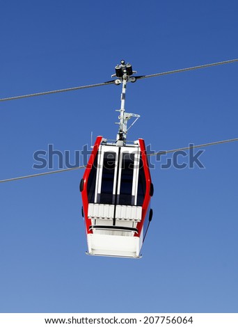 Gondola lift and blue sky. Ski resort Gudauri, Georgia. Caucasus Mountains.