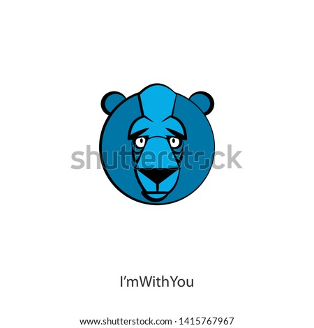 Cartoon forest or northern character. Bear Head The hero looks sad and sad as if someone supports him in his problem. Vector. Conceptual. I'm near! I'm with you!