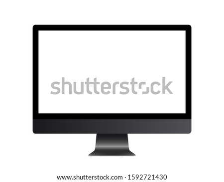 Realistic desktop computer monitor template with blank white screen. Modern gadget isolated on a white background. Device layout. Vector illustration.