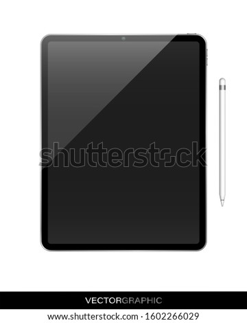 Realistic electronic device templates. Modern gadgets isolated on white background. Electronic tablet with pencil. Vector illustration.