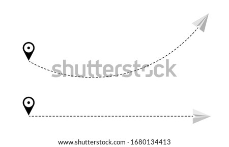 Airplane is in a dotted line. Tourism and travel. The waypoint is for a tourist trip. and his track on a white background. Vector illustration. 