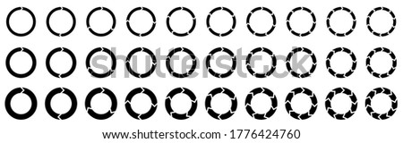 Arrow pictogram refresh reload rotation loop sign set. Simple black icon on white background. Modern mono solid plain flat minimal style. Vector illustration web design elements.