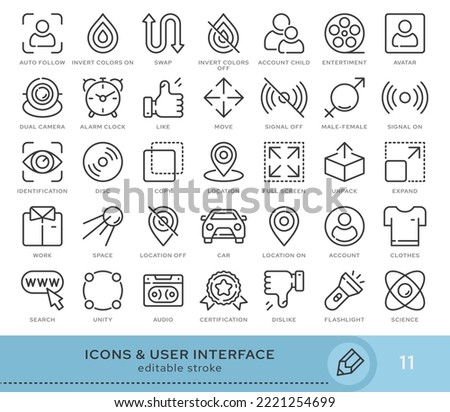 Set of conceptual icons. Vector icons in flat linear style for web sites, applications and other graphic resources. Set from the series - User Interface. Editable stroke icon.