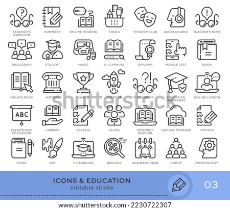 Set of conceptual icons. Vector icons in flat linear style for web sites, applications and other graphic resources. Set from the series - Education and School. Editable stroke icon.