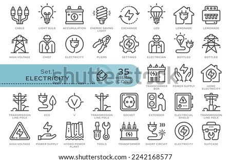 Set of conceptual icons. Vector icons in flat linear style for web sites, applications and other graphic resources. Set from the series - Electricity. Editable outline icon.	

