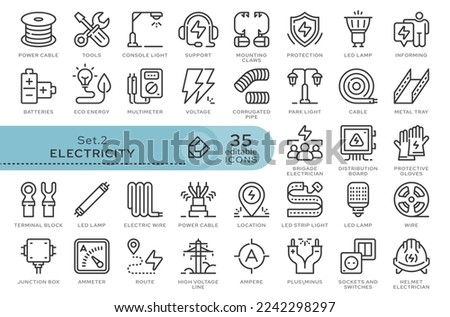 Set of conceptual icons. Vector icons in flat linear style for web sites, applications and other graphic resources. Set from the series - Electricity . Editable outline icon.	
