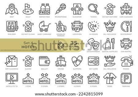 Set of conceptual icons. Vector icons in flat linear style for web sites, applications and other graphic resources. Set from the series - Hotel and Travel. Editable outline icon.	
