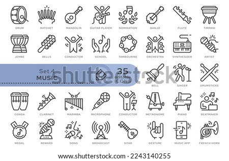Set of conceptual icons. Vector icons in flat linear style for web sites, applications and other graphic resources. Set from the series - Music and Musical Instruments. Editable outline icon.	
