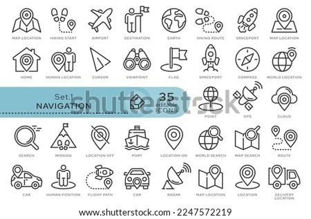 Set of conceptual icons. Vector icons in flat linear style for web sites, applications and other graphic resources. Set from the series - Navigation. Editable outline icon.	

