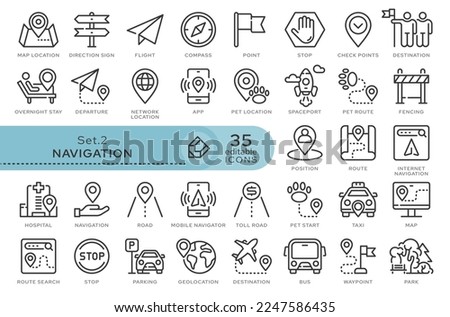 Set of conceptual icons. Vector icons in flat linear style for web sites, applications and other graphic resources. Set from the series - Navigation. Editable outline icon.	
