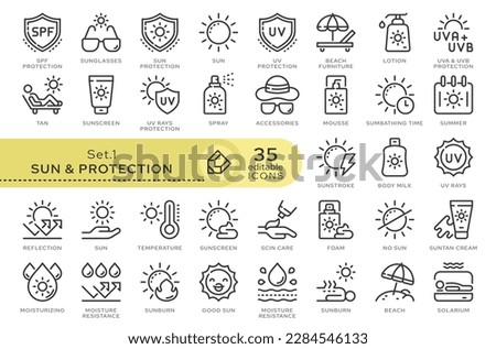 Set of conceptual icons. Vector icons in flat linear style for web sites, applications and other graphic resources. Set from the series - Sun Protection. Editable outline icon.	
