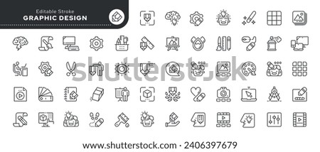 Set of line icons in linear style. Series - Graphic design. Idea and creativity. Software, design and art tools. Outline icon collection. Concept