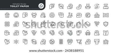 Set of line icons in linear style. Series - Toilet paper, roll and napkins. Outline icon collection. Conceptual pictogram and infographic.