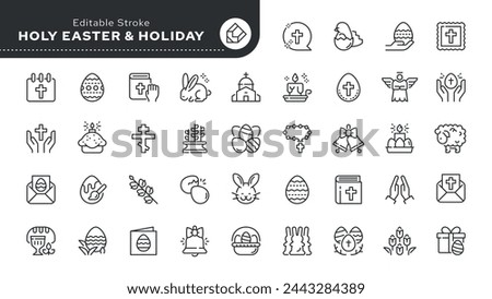 Set of line icons in linear style. Series - Easter and holy religious Christian holiday.. Outline icon collection. Conceptual pictogram and infographic.	
