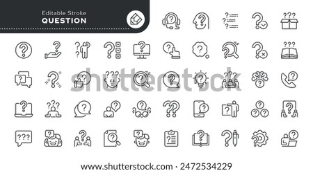 Question line icon set. Problem, confusion, asking and questioning, question mark. Outline vector icon in linear style. Conceptual pictogram collection.	
