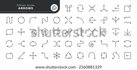 Arrows line icon set. Cursor, piointer, switch, change, swap, transfer, exchange, direction and more. Outline vector icon in linear style. Pictogram collection.	
