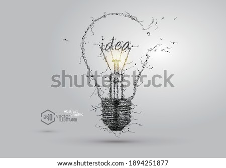 Abstract vector hand drawn broken light bulb.symbol of ideas.