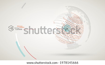 The floating 3D sphere earth is arranged by points and lines. Abstract vector  technology and global business graphic background.