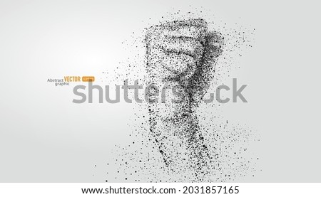 The gesture is composed of particles on gray background.  Abstract vector business background.
