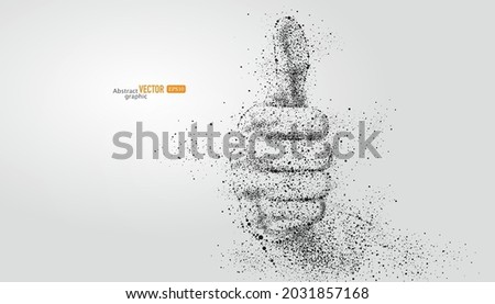 The gesture is composed of particles on gray background.  Abstract vector business background.