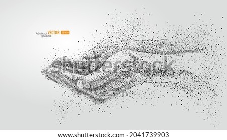 The gesture is composed of particles on gray background.  Abstract vector business background.