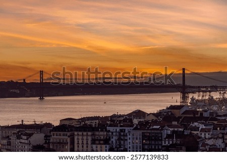 Similar – Foto Bild Die berühmte Brücke Ponte 25 de Abril in Lissabon, Portugal, im Hintergrund einer ruhigen Straße